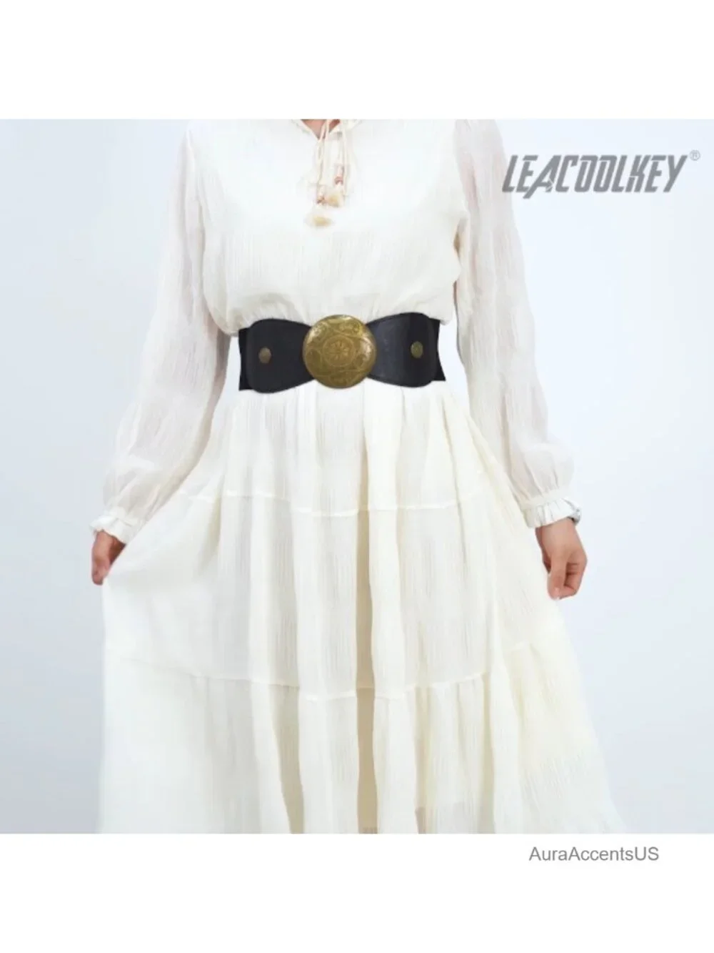 Vintage Western Elastic Waist Belt for Women, Stretchy Wide Belt with Alloy